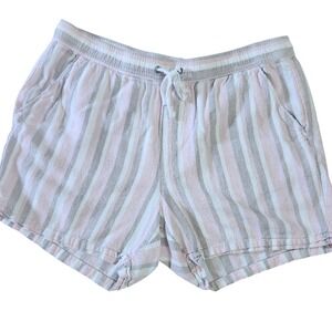 Dash Striped Shorts Womens Large Pink White Linen Blend Drawstring Casual